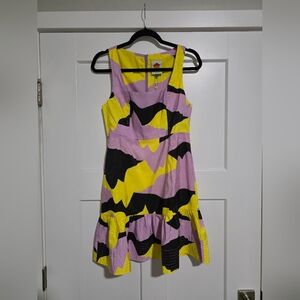 NWT Farm Rio Two Brothers Sleeves Mini Dress - Yellow, Black, Purple - Size S